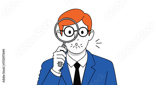 Professional man meticulously examining details with a magnifying glass for thorough analysis