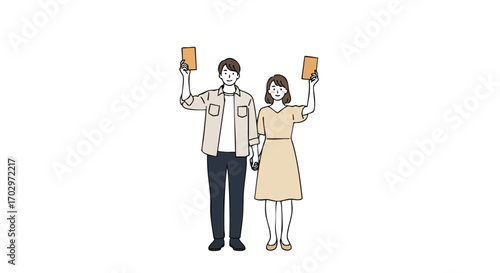 Young couple celebrating adoption with new passports, symbolizing new beginnings and hopeful journeys