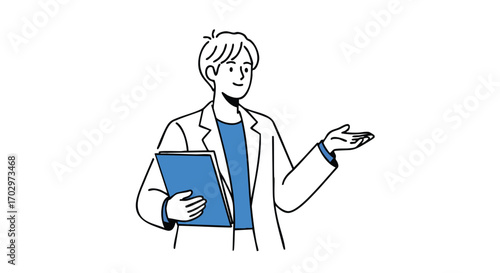 Confident professional presenting information with clipboard in modern business setting