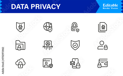 Data Privacy Modern Line Icon Set with Professional Minimal Design Elements Vector Icons Collection