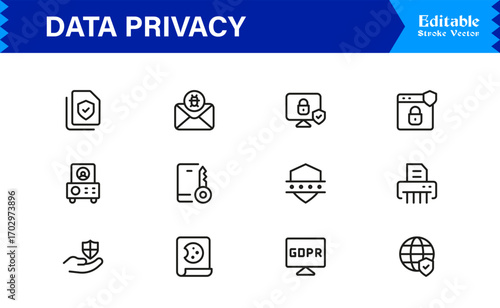 Data Privacy Modern Line Icon Set with Professional Minimal Design Elements Vector Icons Collection