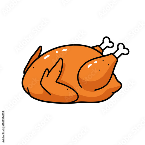 "Roast Turkey Cartoon Vector Illustration for Thanksgiving and Dinner"