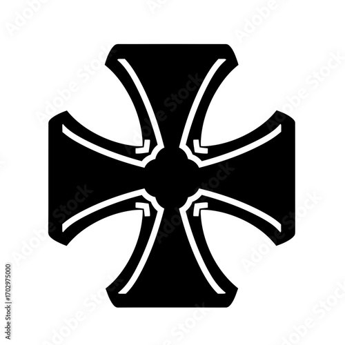 Maltese Cross Icon – Classic Heraldic Symbol Black Silhouette Vector Design