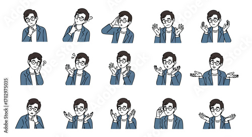 Need a fresh perspective? This man's animated expressions offer diverse emotional reactions!
