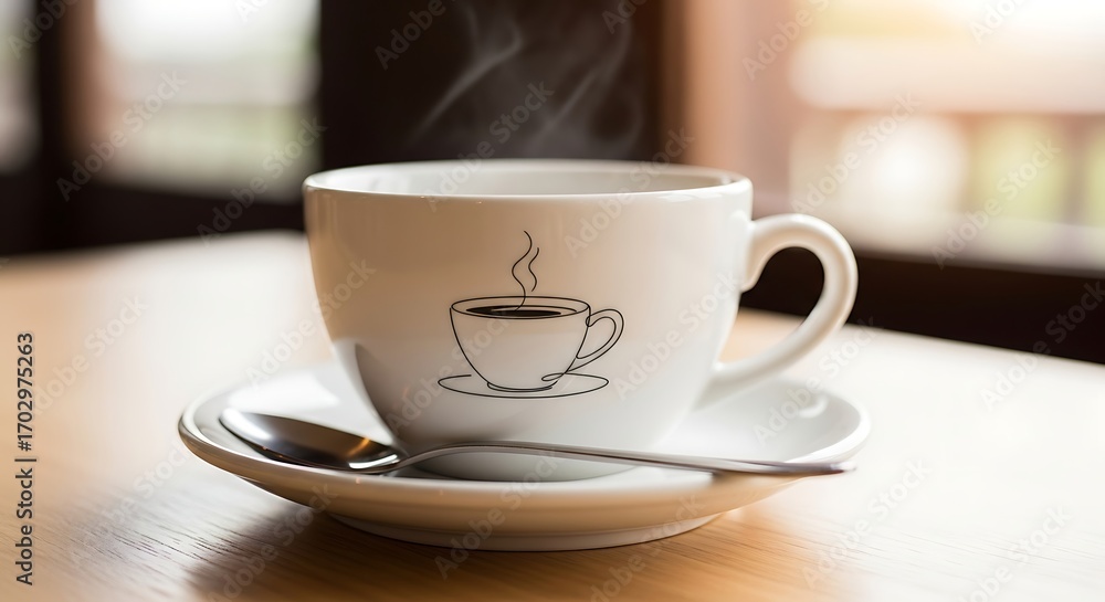 Obraz premium A steaming cup of coffee on a saucer.