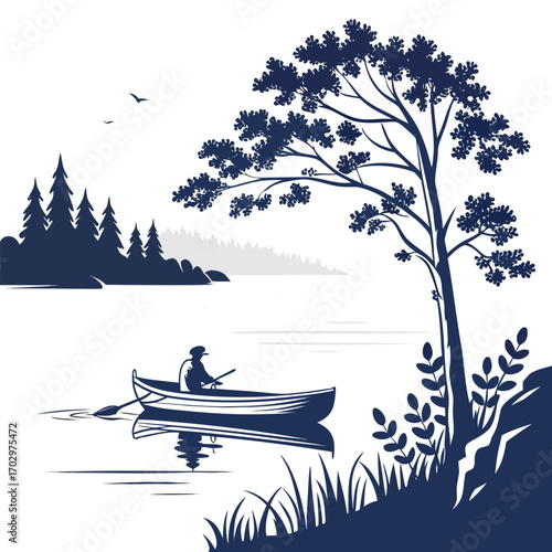 A Single Boat on a Quiet Lake