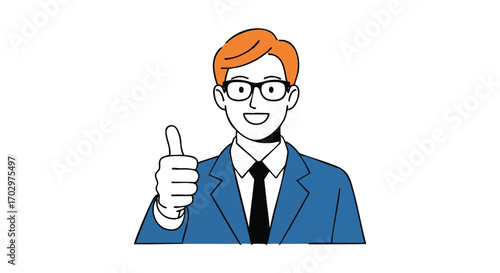 Confident businessman in suit giving thumbs up approval, ready for success and positive outcomes