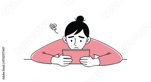 Frustrated Woman Staring at Tablet - Digital Device Problem Illustration