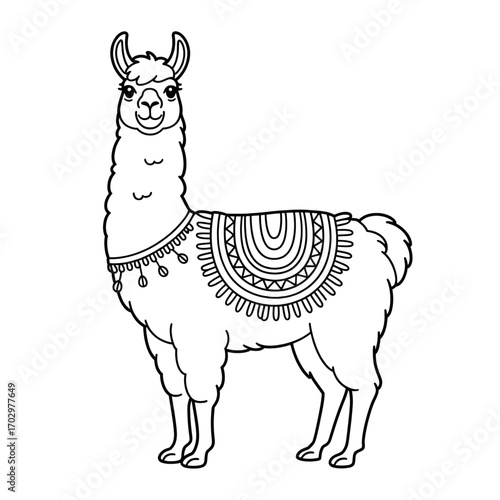 A llama illustration vector style coloring page
