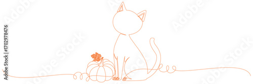 line art black cat dan pumpkin for a halloween day
