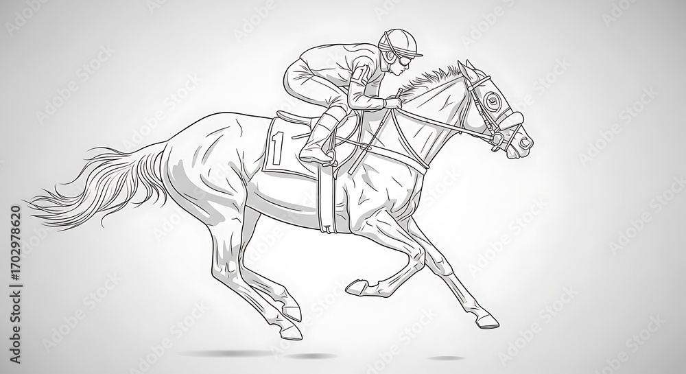 Obraz premium Dynamic Horse Race Illustration of Jockey Riding Fast Running Horse in Action