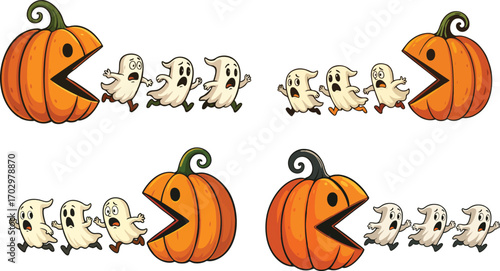 Pumpkin Ghost Chase Halloween Sticker