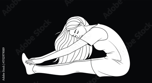 Young woman gracefully stretching legs in serene mindful exercise pose, promoting wellness