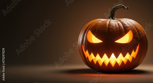 Spooky Halloween Pumpkin with Glowing Eyes and Grinning Mouth for Autumn Festivities and Seasonal Decorations