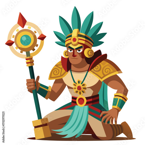 Aztec Prince Warrior with Ritual Tepoztopilli