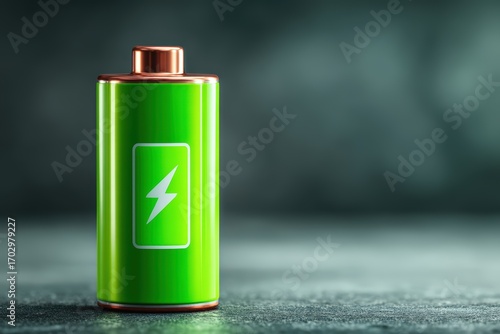 Bright green battery showcasing modern energy technology representing sustainable power solutions and innovation in energy storage systems captured with clarity