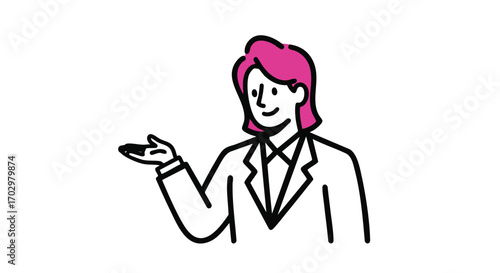 Confident professional woman gesturing to present ideas with a friendly smile