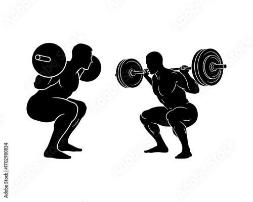 Illustration of a Silhouette and Muscles of a Man Lifting a Barbell