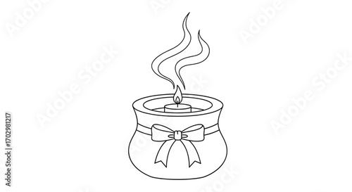 Elegant candle with ribbon and gentle smoke evokes warmth, peace, and cozy ambiance