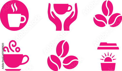 Vector illustration of Coffee Icons: Cups, Beans, and Sunrise Cup