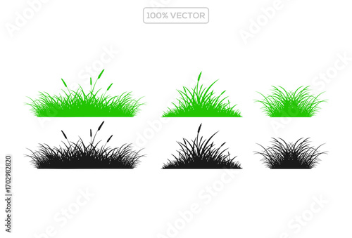 set of Green and black  grass vector on transparant background template