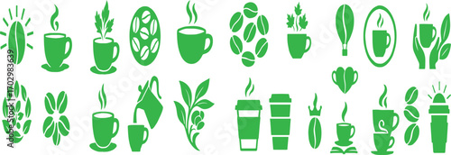 Vector illustration of Green Coffee and Tea Icons: A Collection of Beverage Symbols
