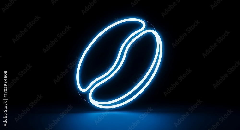 Neon coffee bean sign glowing with vibrant blue light against a dark background creating a modern and stylish aesthetic Neon coffee bean sign glowing with vibrant blue light against a dark background creating a modern and stylish aesthetic