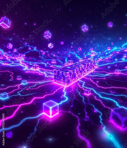 Neon Blockchain Universe – The Digital Heart of Bitcoin