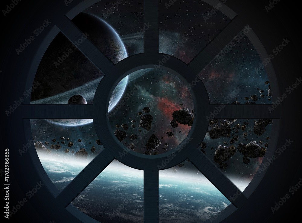 Obraz premium View of outer space from a spaceship cabin
