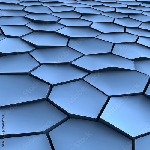 Geometric Blue Pattern Featuring Hexagon Shapes and Shadows on a Smooth Surface for Modern Design Projects