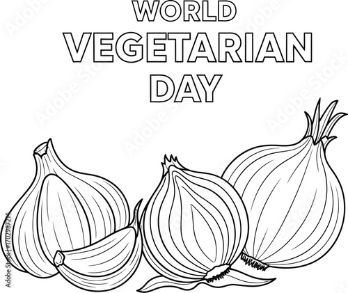 Line art vector illustration of garlic and onions for World Vegetarian Day