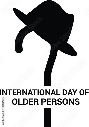 Vector illustration of a walking stick and hat symbolising elderly people for International Day of Older Persons
