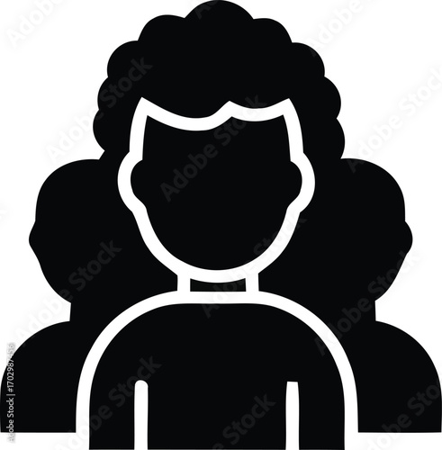 people icon. avatar icon,displays an icon representing a person with curly hair, often used as an avatar or user icon in digital interfaces. 