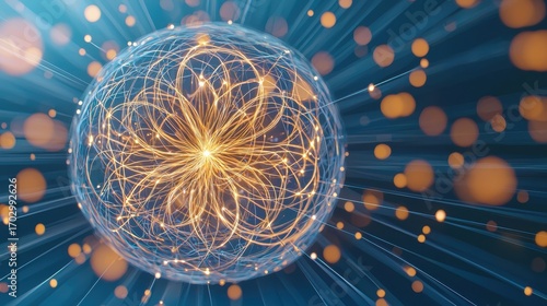 Abstract Representation of Energy Flow with Light Particles and Cosmic Patterns in a Dark Background