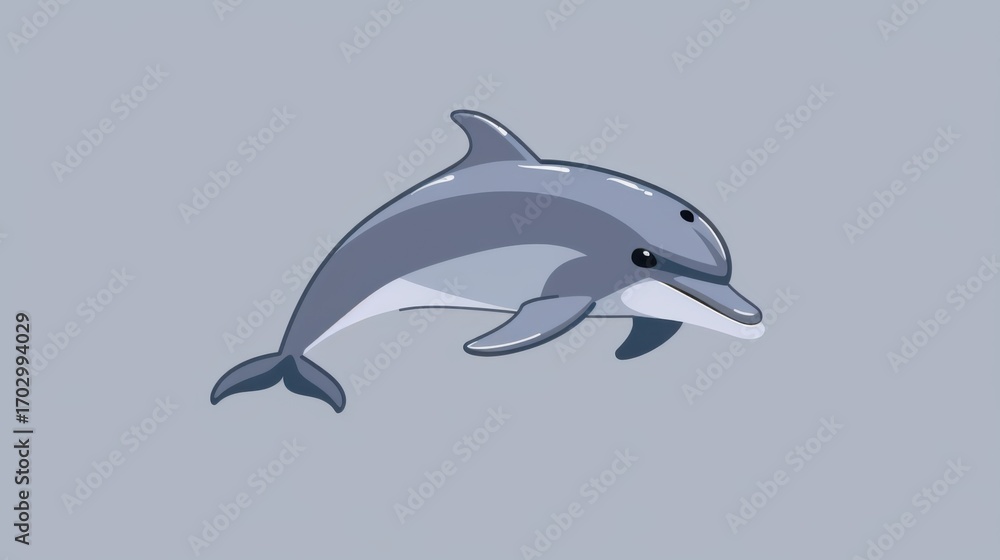 Fototapeta premium Underwater Marine Life: Vector Illustration of Dolphins, Sharks & Tropical Fish in the Deep Blue Ocean