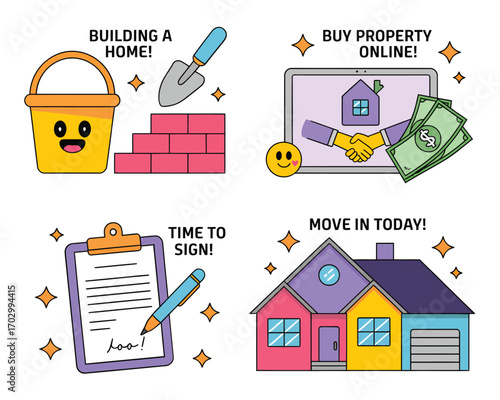 Happy home buying process from building to signing the contract and moving in