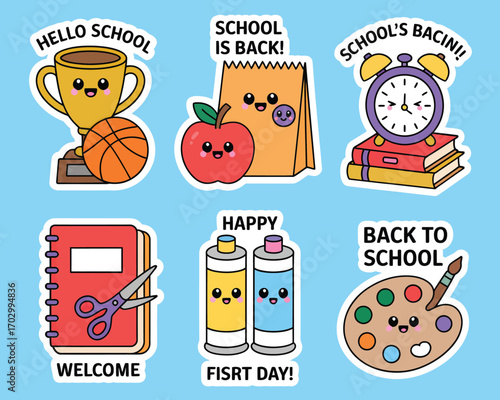 Kawaii Back to School Stickers Cute School Supplies and motivational phrases