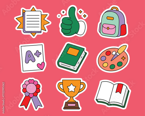 Back to school stickers featuring education achievement and creativity