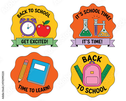 Back to School Stickers Four Fun Designs for Students