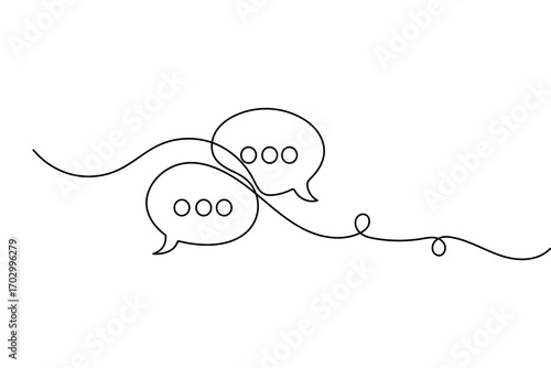 Minimalist style speech bubble outline vector illustration with continuous one line drawing design
