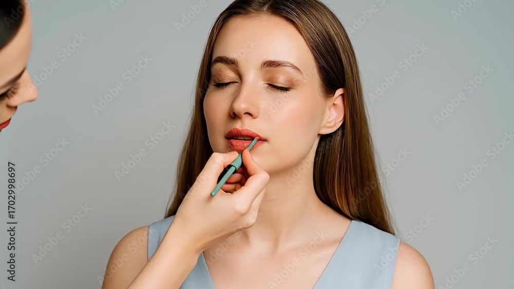 Skilled beautician meticulously applying cosmetic treatment to a young woman's lips with a specialized tool, highlighting beauty enhancement and se... Skilled beautician meticulously applying cosmetic treatment to a young woman's lips with a specialized tool, highlighting beauty enhancement and se...
