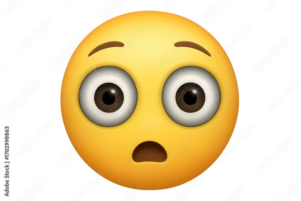 Fototapeta premium Surprised emoji displaying wide eyes and raised eyebrows, expressing shock against transparent backdrop