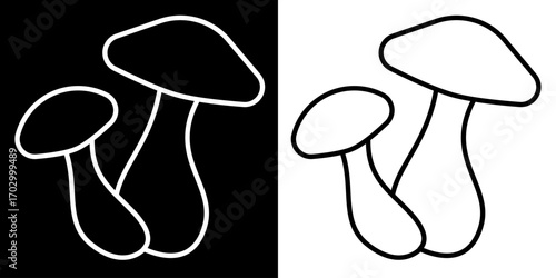 Mushroom icon vector on black and white background.