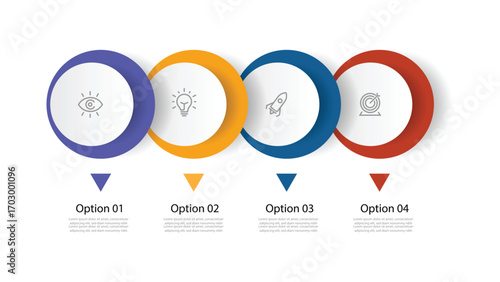 Business infographic template vector element with 4 step and icons can be used for workflow layout, business information, presentation data and web graphic design 