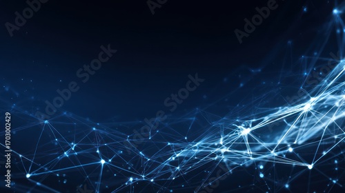 Abstract Glowing Blue Network Connection with Light Streaks on Dark Backdrop