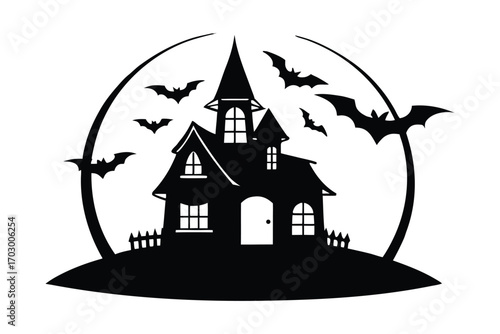 halloween haunted house vector tree silhouette castle home design icon