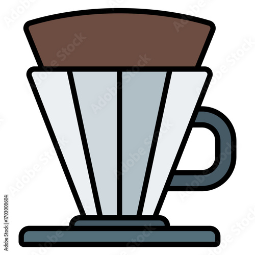 Filter dripper icon. Pour-over brewer symbol. Café tool and coffee filter collection. Filled Line Icon