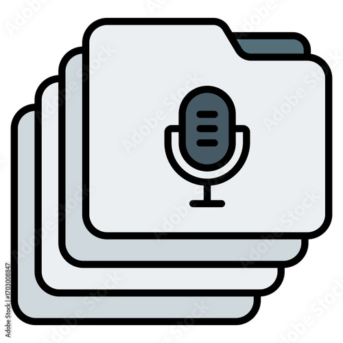 Podcast library icon. Audio archive symbol. Episode collection and media folder collection. Filled Line Icon