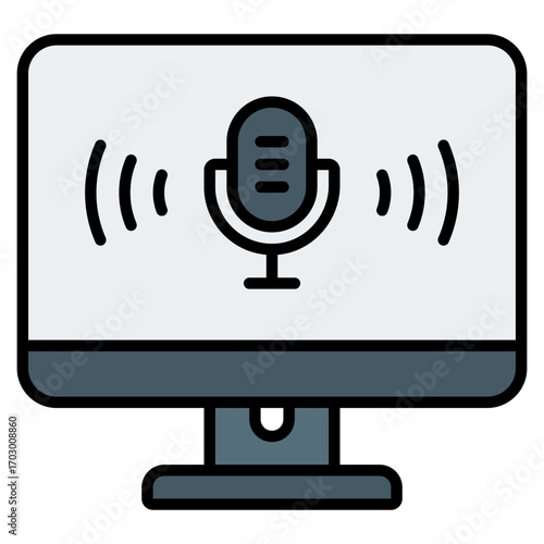 Recording icon. Audio capture symbol. Podcast session and sound studio collection. Filled Line Icon