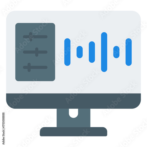 Audio editing icon. Podcast editing symbol. Sound adjustment and media control collection. Flat Icon
